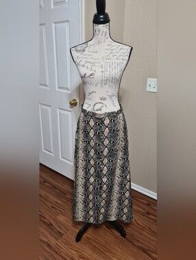 Snake Print Midi Skirt - Black & Cream